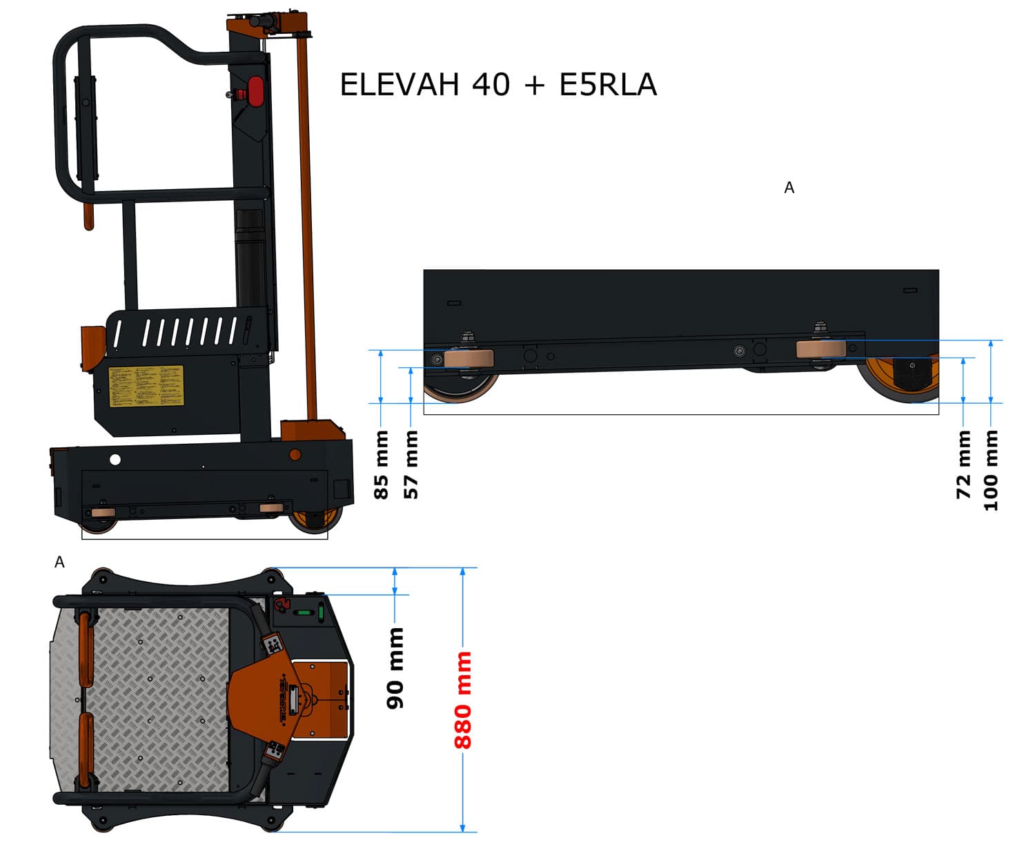 Side rollers wide 880 mm, to drive through shelf aisles