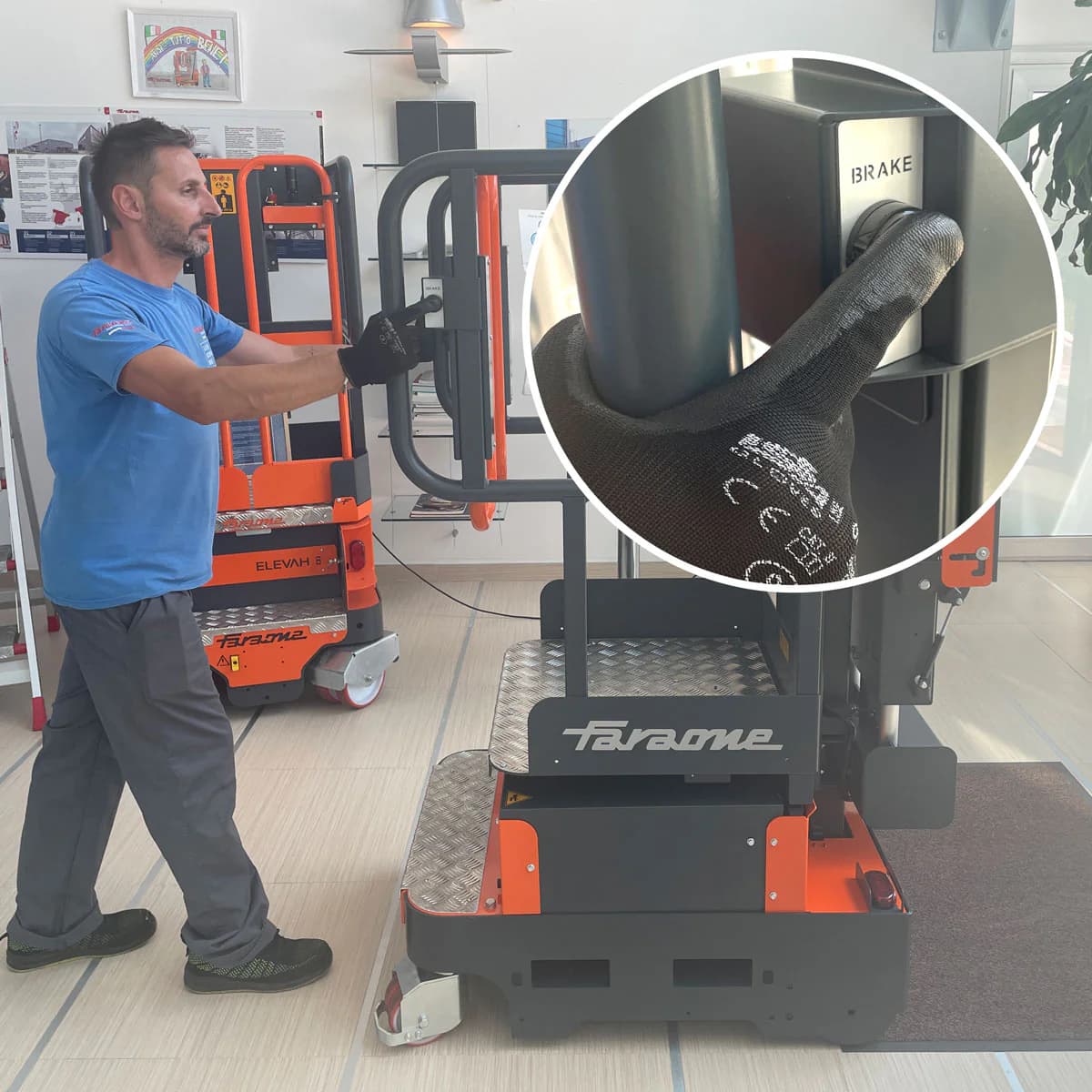 Manual release of automatic electronic parking brake. Allows you to manually move the self-propelled machine.