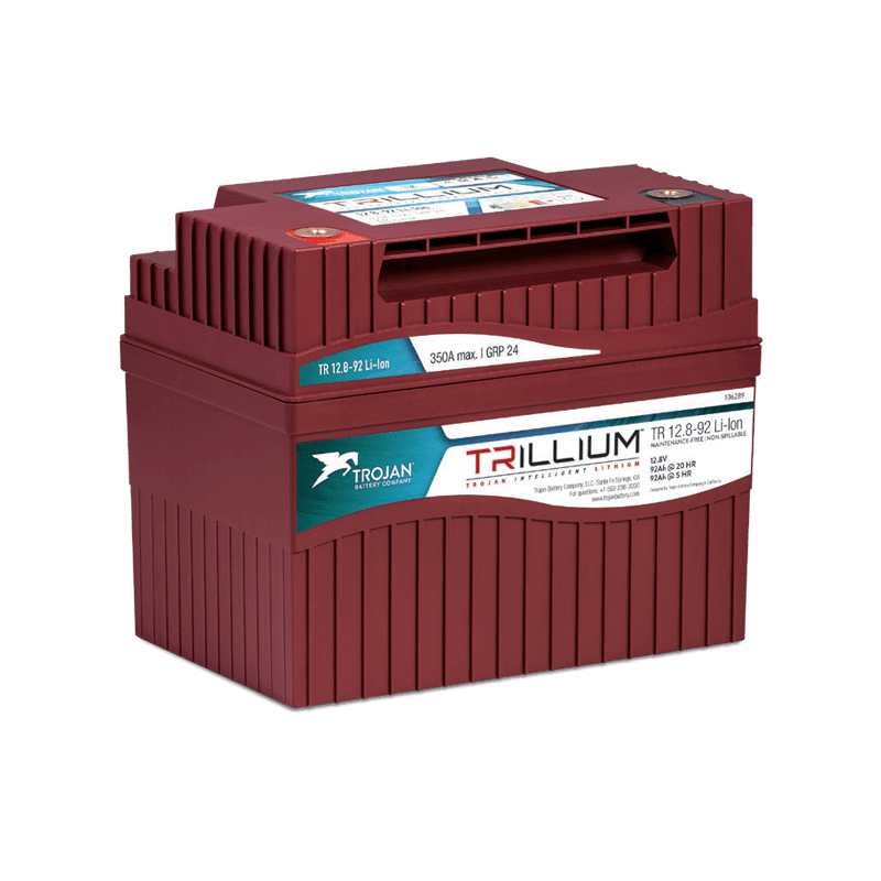 Kit with 2 Trojan 12.8 Volt 110 A lithium batteries + increased battery charger. minimum operating temperature 4 °